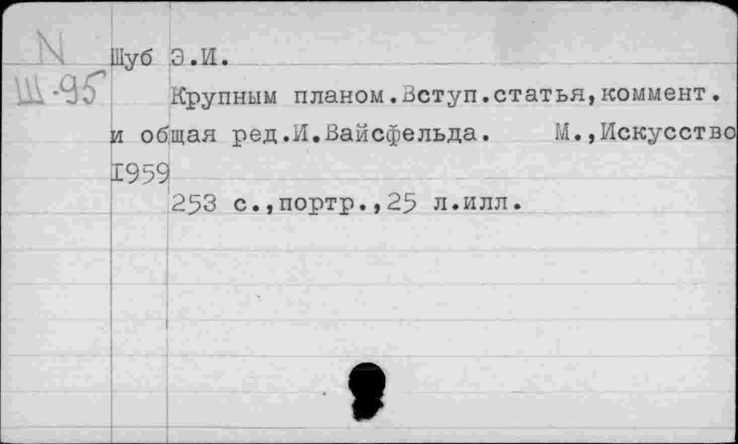 ﻿Крупным планом.Вступ.статья,коммент и общая ред.И.Вайсфельда. М.,Искусст 1959
253 с.,портр.,25 л.илл.